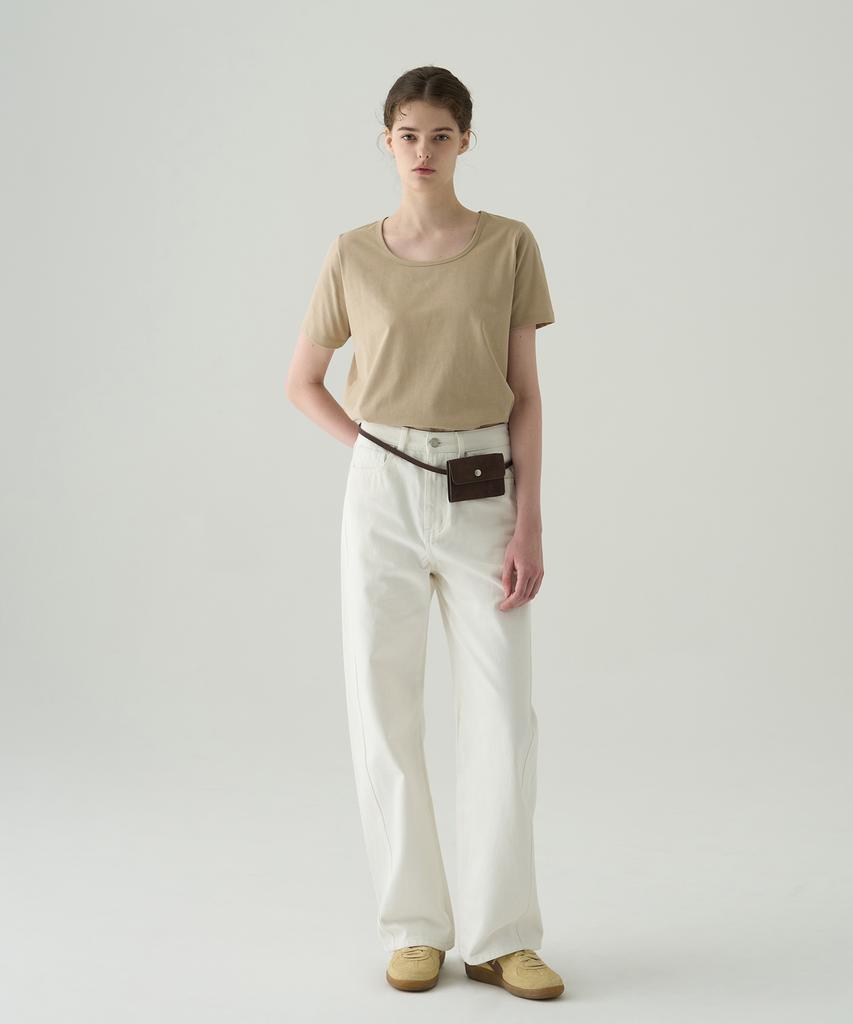 Deuloupisumeon Supima Silket U-Neck Short Sleeve T-Shirt [Beige]
