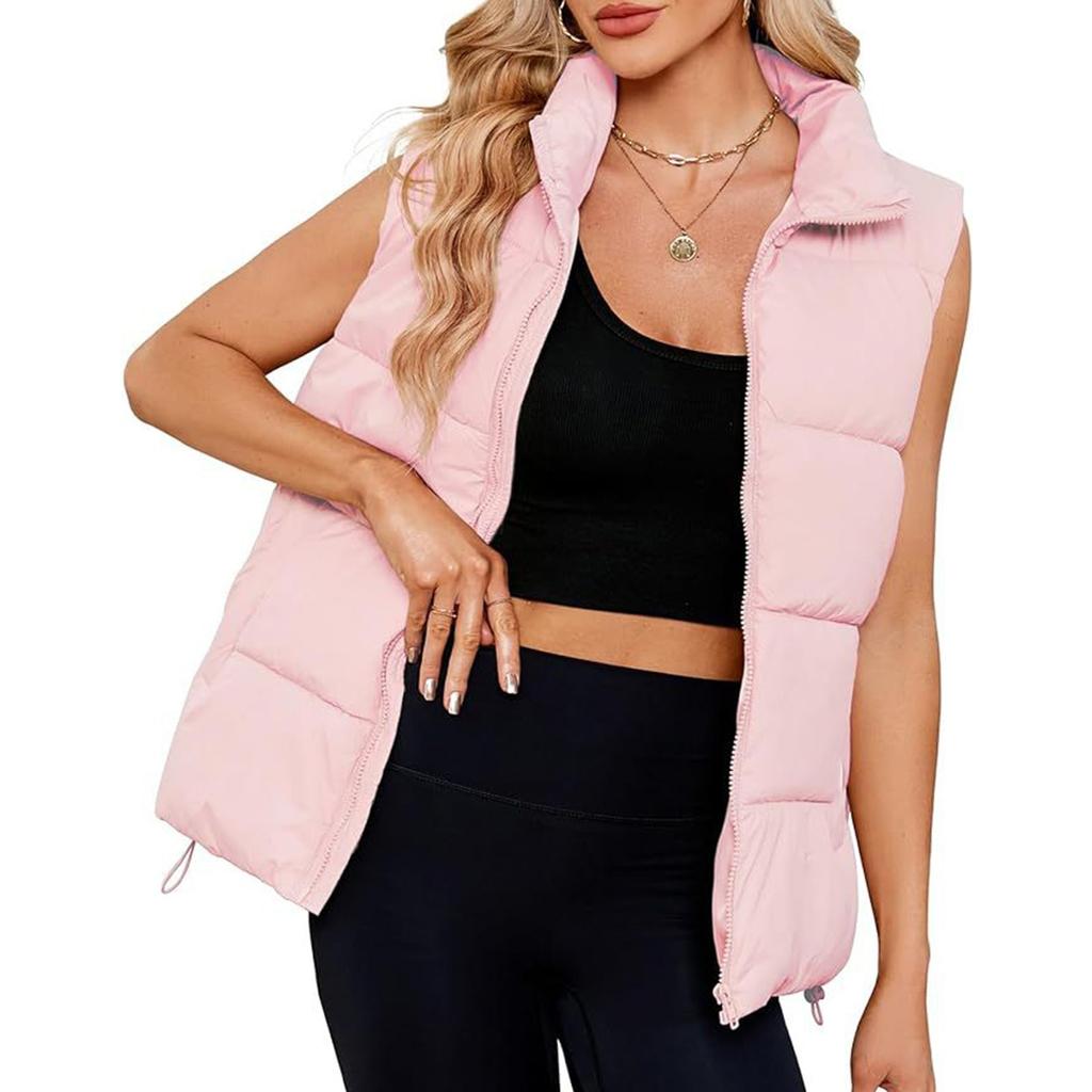 Women's Fashion Standing Collar Sleeveless Cotton Jacket Zipper Thickened Vest Jacket