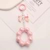Korean Bow Pearl Pendant For Iphone Girl Phone Key Chain Jewelry Gifts Charm Hanging Cord Bracelet Lanyard Colorful Bead Chain