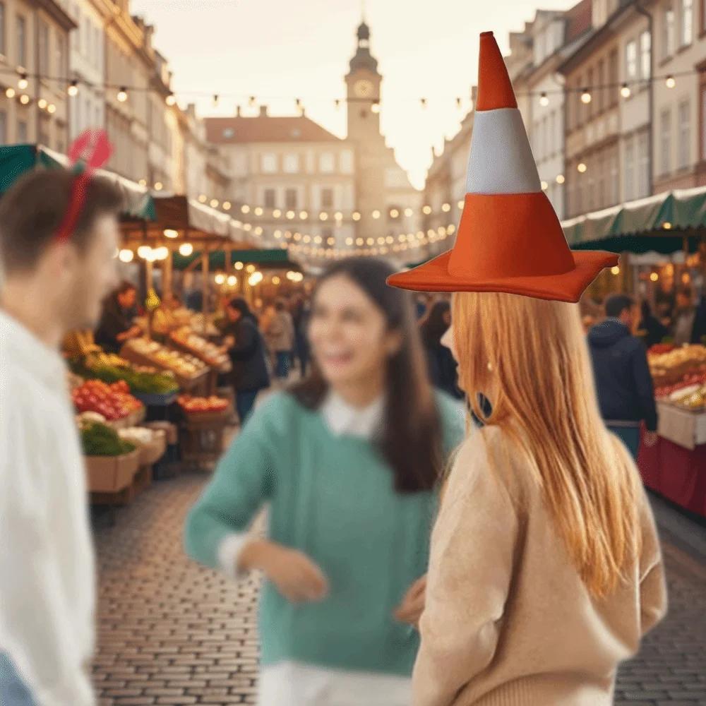 Karnevalový skládací dopravní kužel Klobouk Oblečení pro všechny věkové kategorie Klobouk na pódium Scénické vystoupení Maškarní párty Pokrývka hlavy Maškarní párty