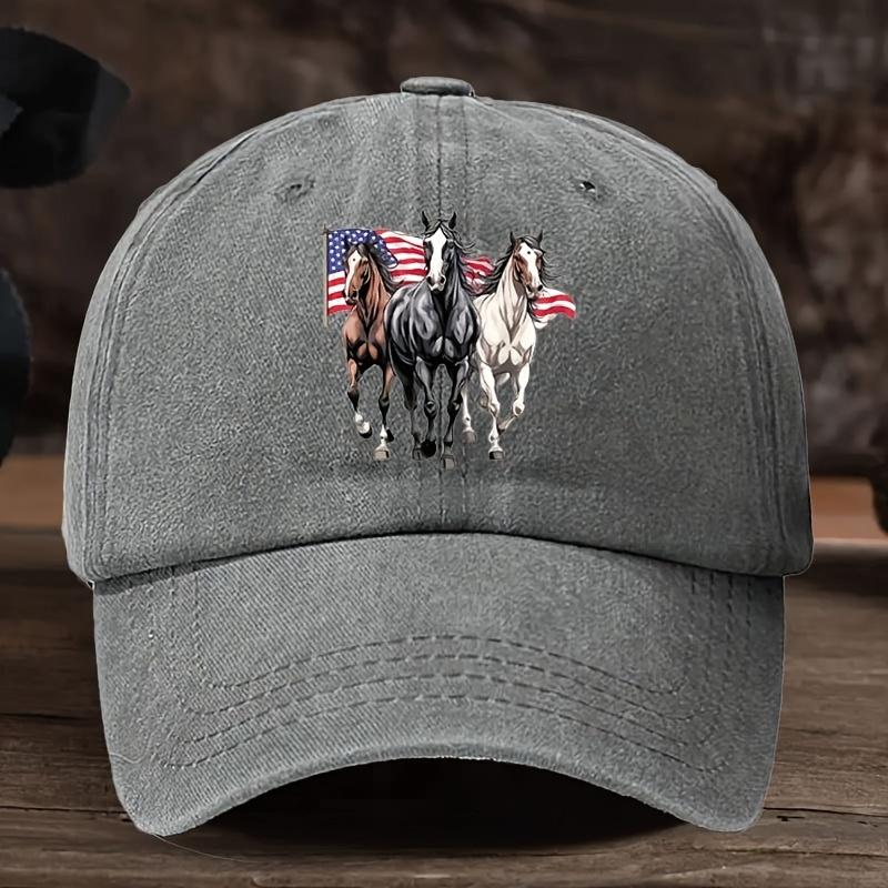 Vintage Amerikanische Flagge Pferde Druck Baseballkappe 100 Viskose Verstellbar Outdoor Schirmmütze 25 g/m²