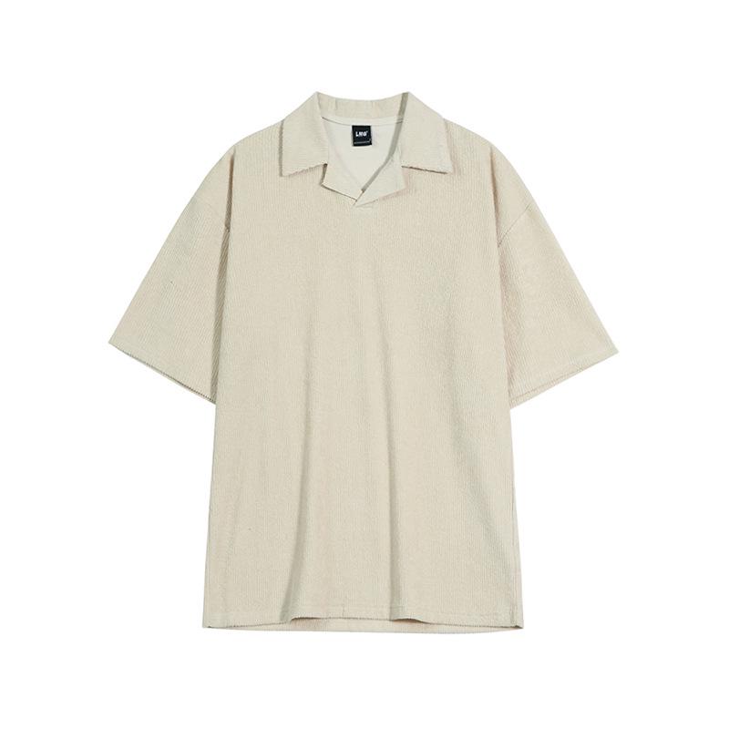 MYQ Men's Japanese Retro Cuban Collar T-Shirt - Loose Fit, Lapel, Short Sleeve, Trendy Korean Style