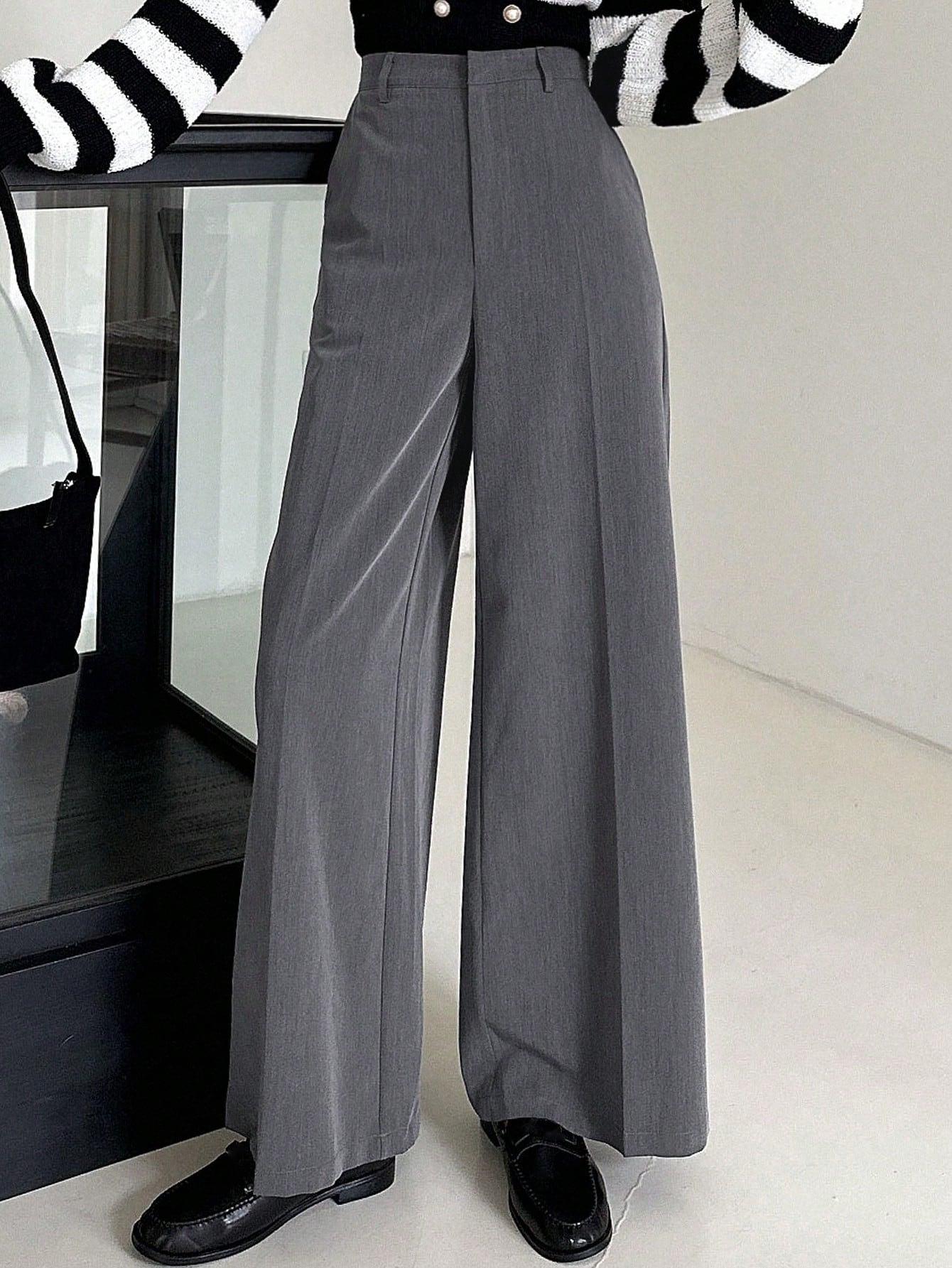 

Petite High-Waist Straight-Leg Formal Trousers for Women S [85-100] деревне вугілля/сірий колір