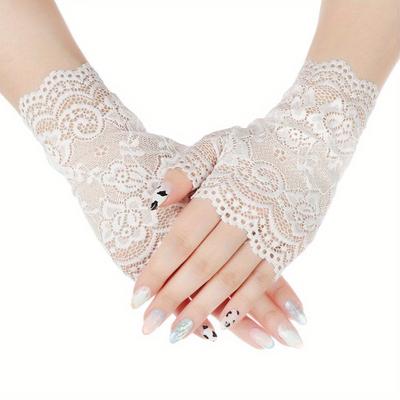 Women Short Hollow-Out Fingerless Gloves Sun Protection Sleeves Mesh Thin Cycling Sexy Mittens Half Finger Gloves