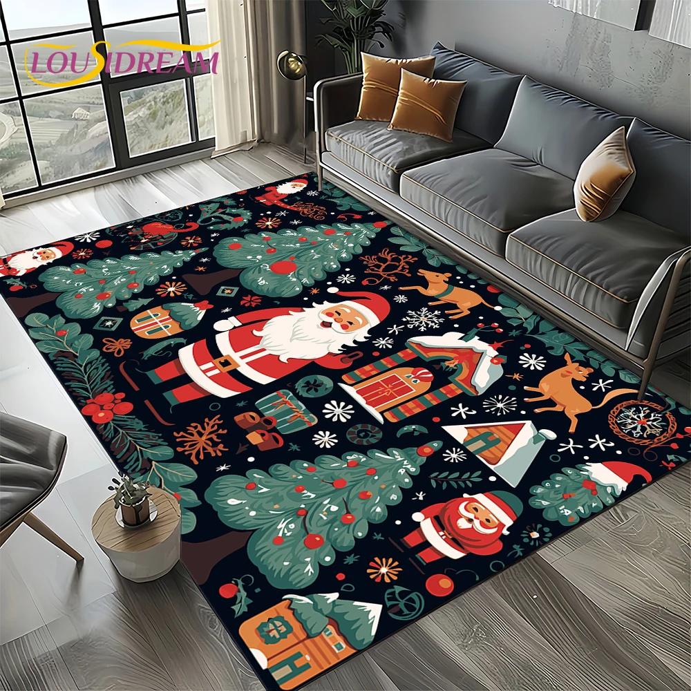 2025 Merry Christmas Tree Santa Claus,New Year Fairy Tale Gift Carpet Rug for Home Bedroom Sofa Doormat Decor,Non-slip Floor Mat