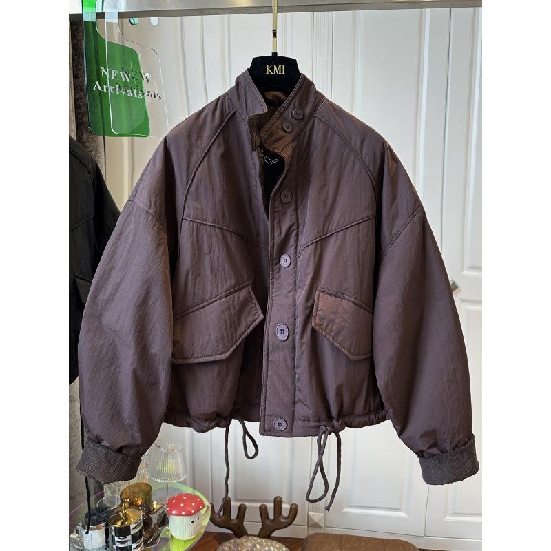 

Thin and light stand-up neck cotton-padded clothes Women s winter loose casual versatile tooling wind-padded cotton jacket 2XL