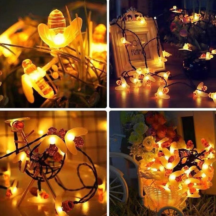 Solar Powered LED Bee Colored Lights, Waterproof Light String, Holiday Courtyard Decoration Lights