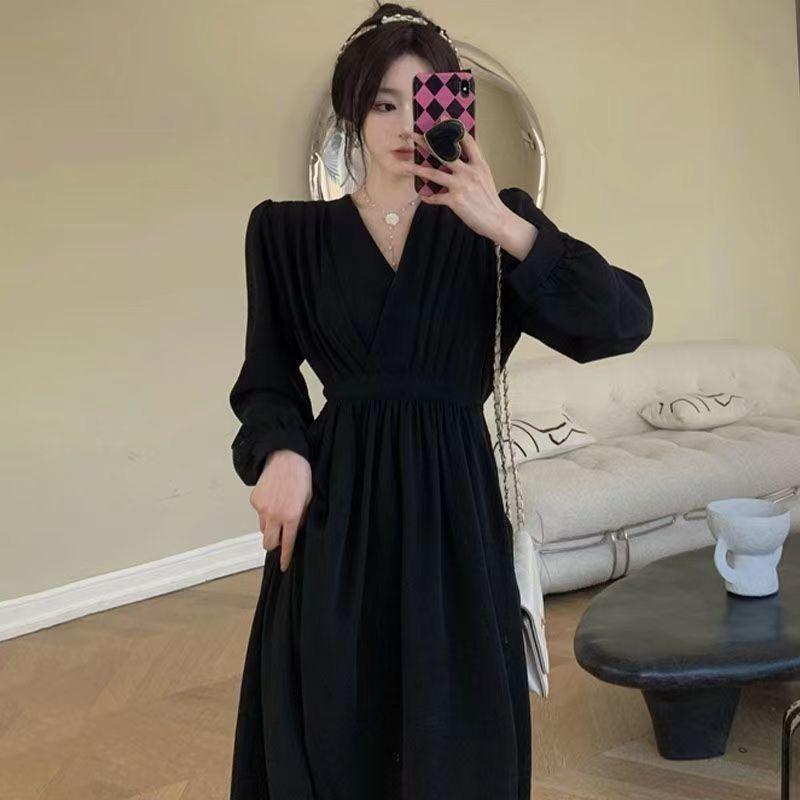 Французское высококачественное женское платье;Свободное узкое платье M чёрный