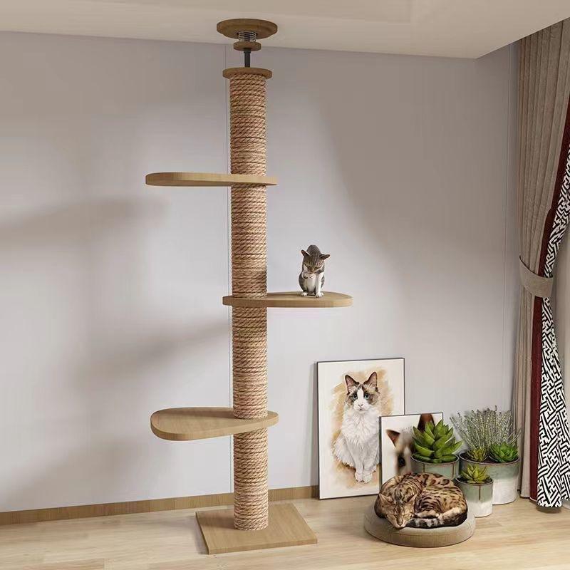 Cat Tree with Condo Scratching Board and Perch for Large Cats Made of Sisal and Solid Wood for All Cat Breeds