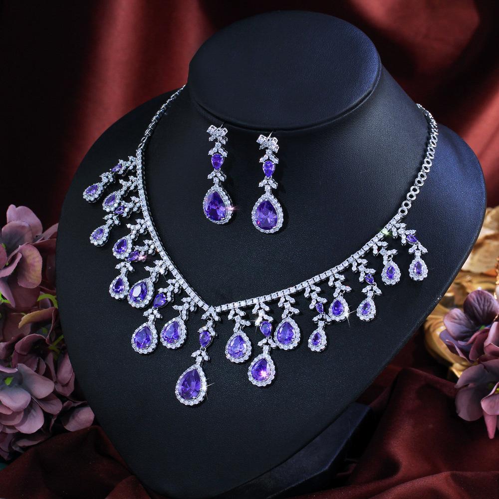 Wind Luxury Bridal Zircon Jewelry Set Necklace Earrings Set Chain Jewelry