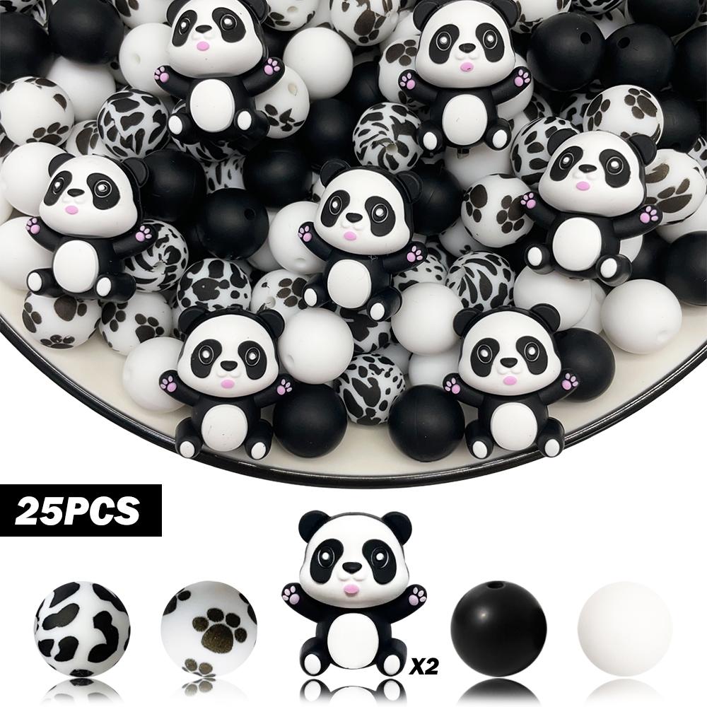 

25/53PCS Panda Raccoon Animal Silicone Bead Set, perfect for DIY handmade crafts such as keychains, necklaces, bracelets, etc
