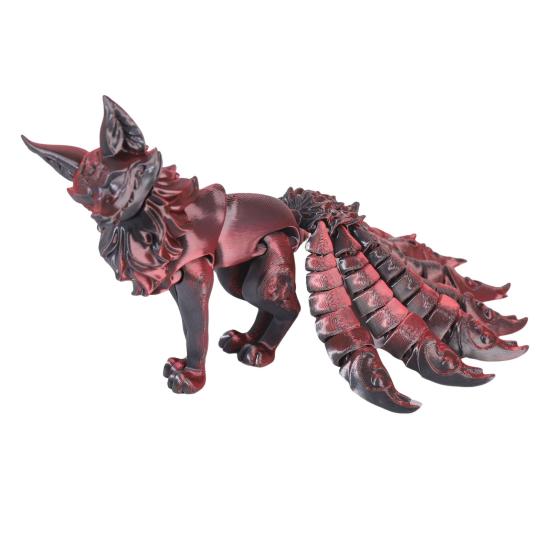 3D Printed Fox Ornament Nine Tailed Fox Figurine with Articulated Tails And Limbs Animal Action Figure Flexible Fidget Toy for Stress Relief Desk