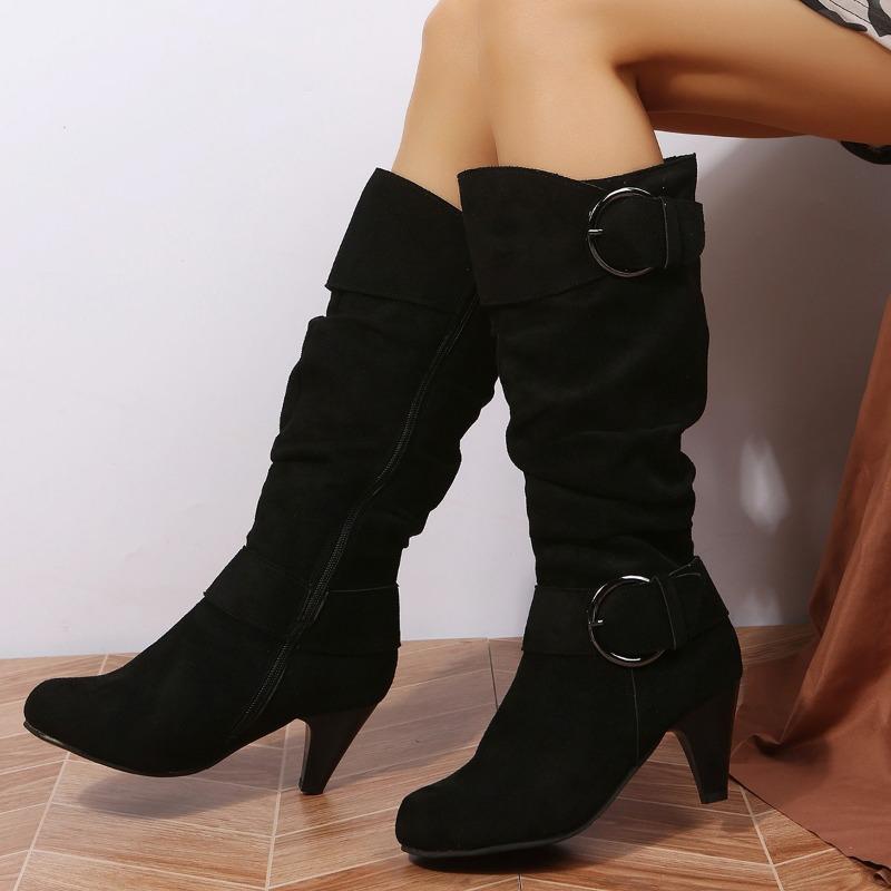 

Source-4 Large Size Women s Knight Boots Short Boots Middle Heel Belt Buckle Middle Boots Round Head Thick Heel Women s Boots 43 чёрный