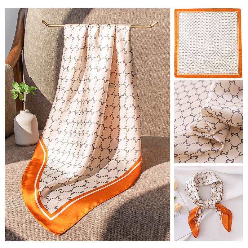 70cm Small Square Scarf Silk High-end Feeling Retro Chinese Style Printed Women's New Stylish Mother Thin