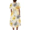 Women's Casual V Neck Short Sleeve Midi Dress Floral Print Wrap Style Lightweight Summer Dress