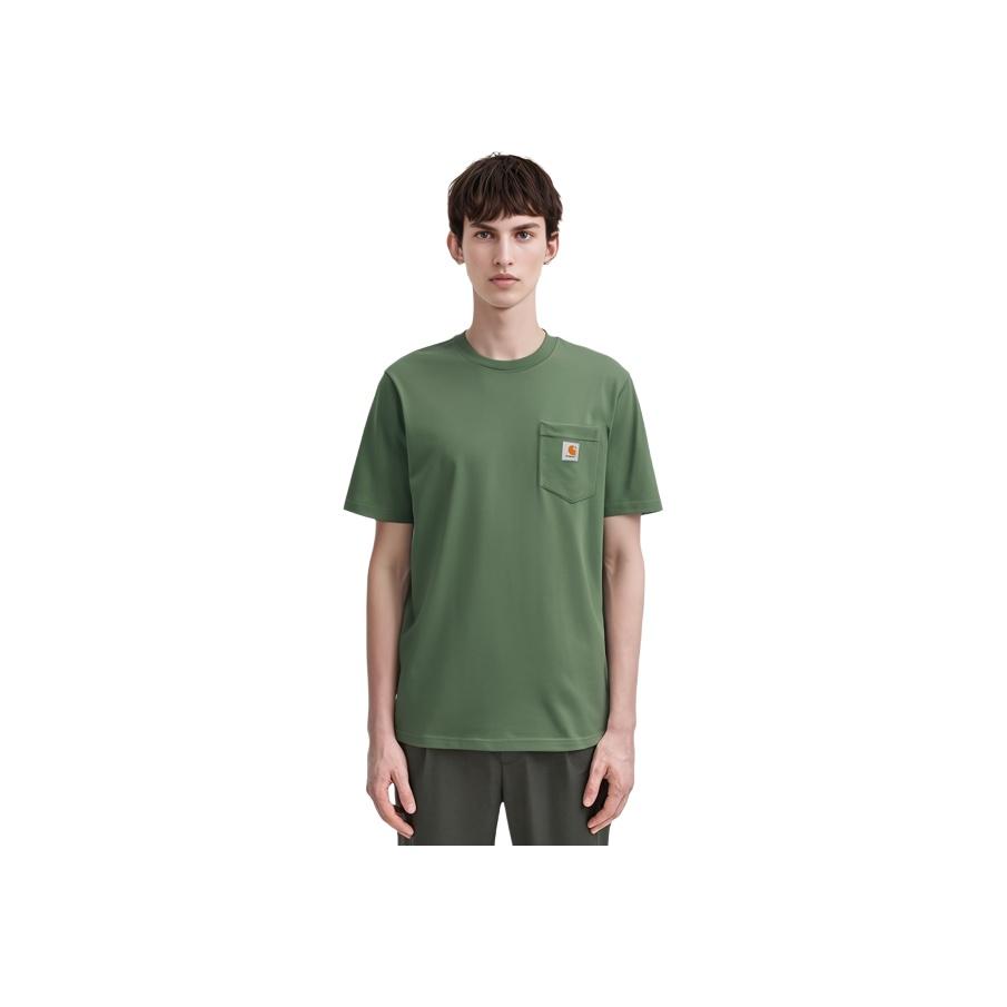 Carhartt WIP SS24 S/S Pocket T-Shirt With Woven Graphic Label On Front Pocket Men T-Shirts Green I030434-1YF-XX