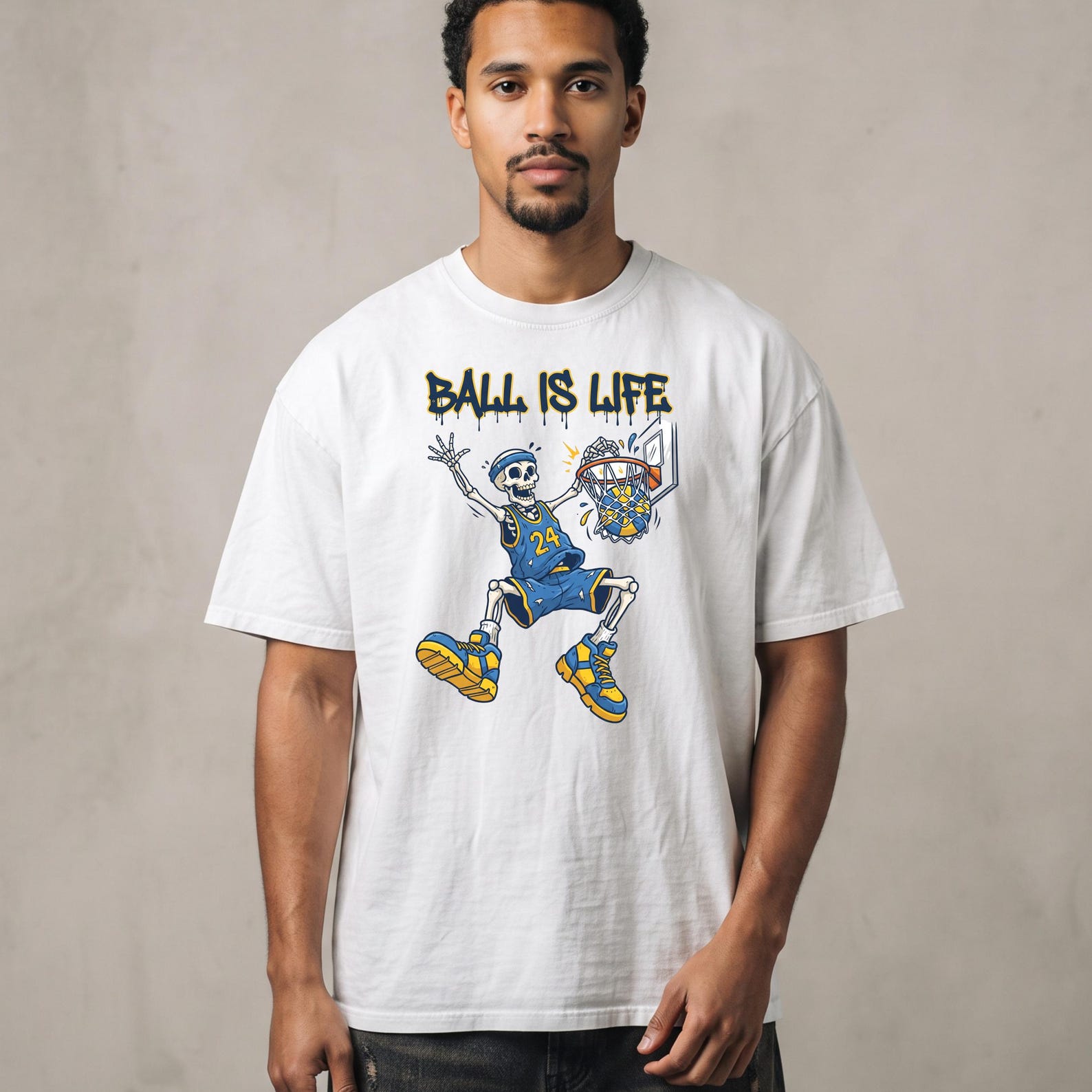 Ball Is Life Skeleton Player Tee | Cartoon Hoops Streetwear Kids Adult Gift L