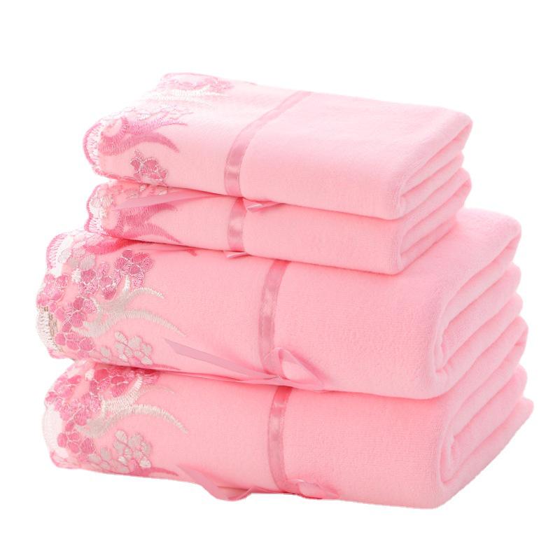 Four Seasons Thickened Polyester/Nylon Hair Drying Towel Set with Appliqué Embroidery