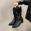 Fashion Leather Middle Heel Half High Boots for Women Gothic 2025 New Mid Calf Shoes Woman Goth on Offer Cosplay Rock in Footwear Sale