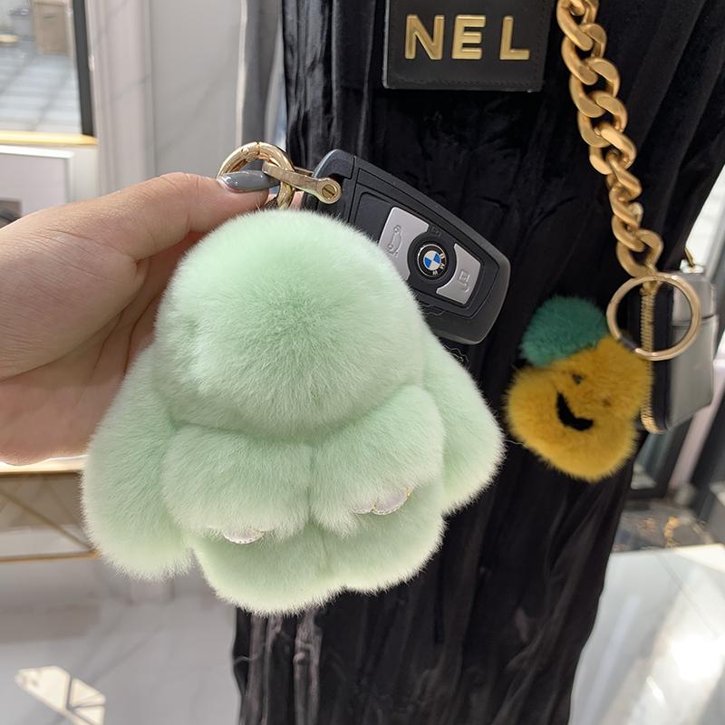 Mini Cute Real Rex Rabbit Fur Bunny Keychain Toy Doll Keyring Tote Bag Charm 10CM Fur Rabbit Keychain Car Bag Pendant