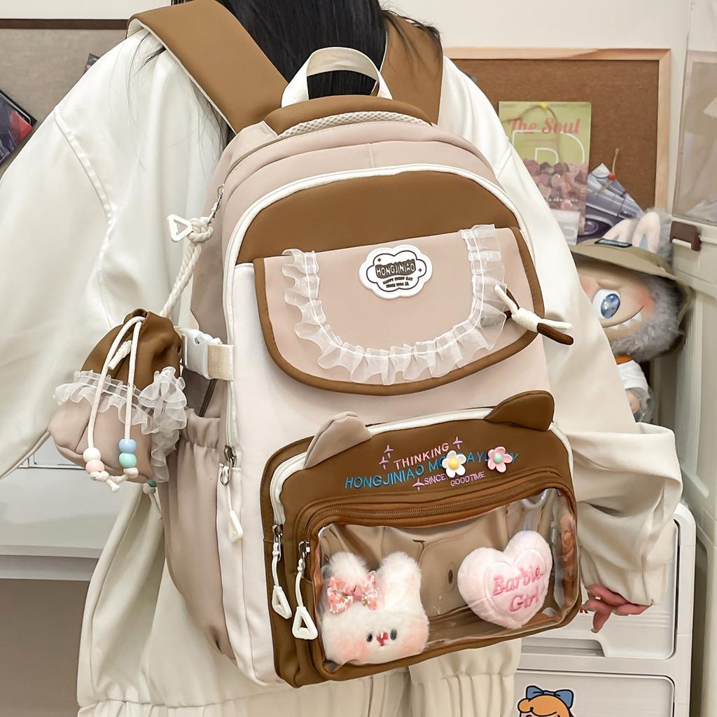 High-value junior high school student schoolbag female cute Japanese pain bag large food backpack light contrasting color backpack tide