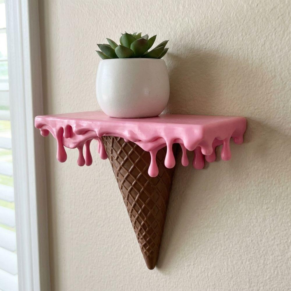 3D Printed Melting Ice Cream Floating Wall Shelf Wall-Mounted Stable Drip Floating Shelf Irregular Artistic Plastic