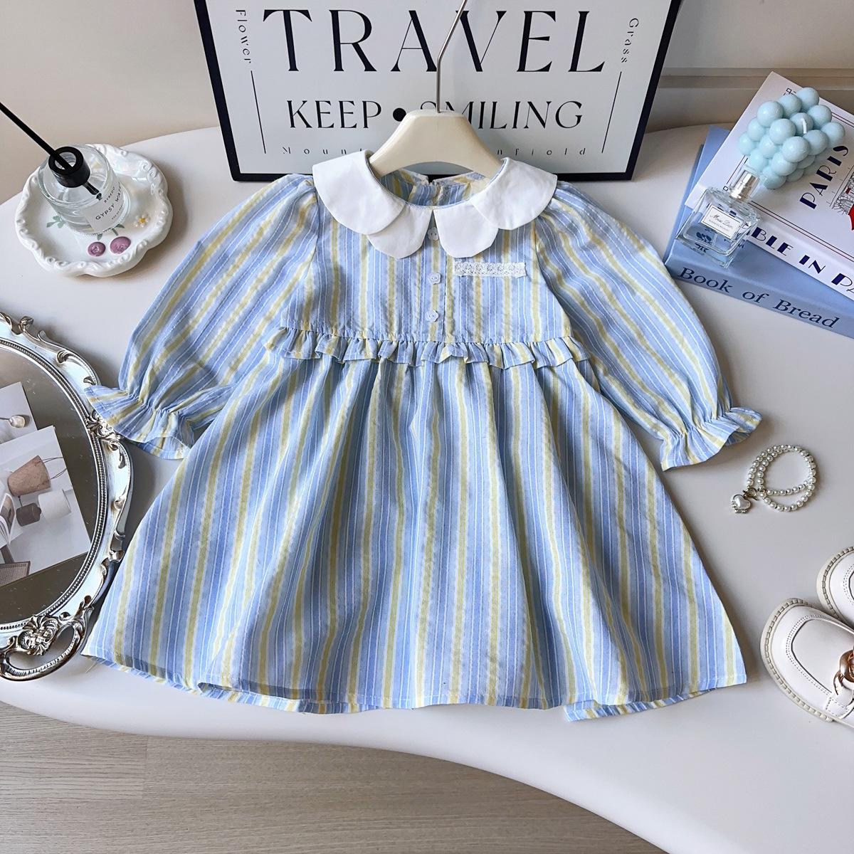 Девочковое платье в полоску с длинным рукавом и бантом - BCB135 Size 100