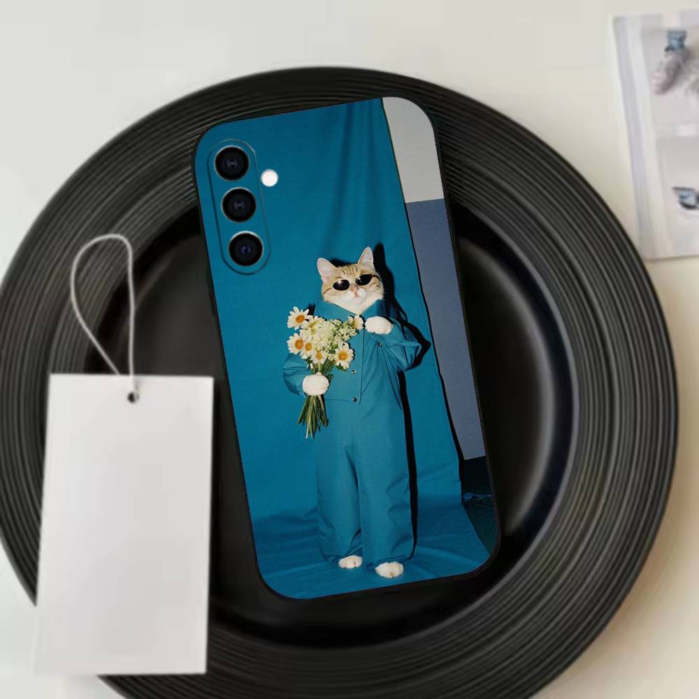 Thinking Surprised Cat  Phone Case For Samsung Galaxy A73,A72,A71,A70,A53,A52,A51,Others Soft Black Cover
