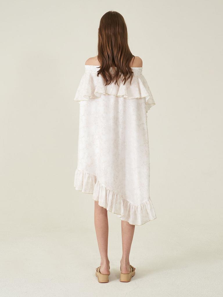 Kaie White Sequin Off-Shoulder Asymmetrical Frill Dress