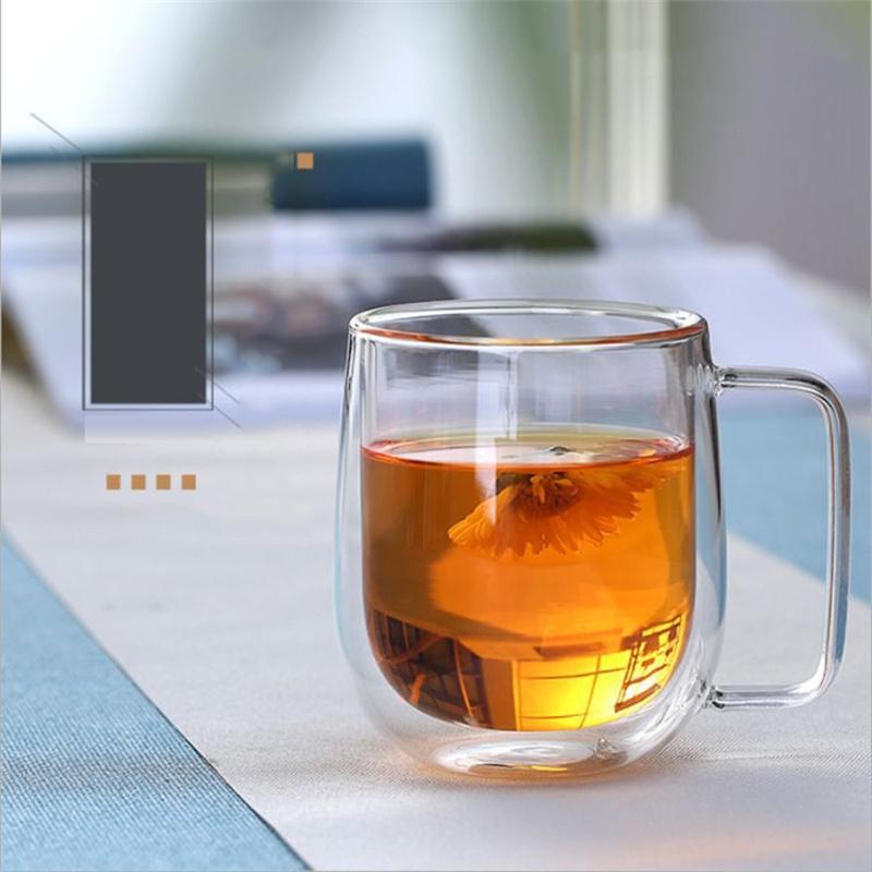 Double Wall High Borosilicate Glass Mug with Handle Heat Resistant Coffee Cup Milk Water Cup Creative Cold Beverage Clear Cups