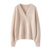 Women's Cashmere V-Neck Sweater - Thick, Loose, Solid Color for Autumn/Winter