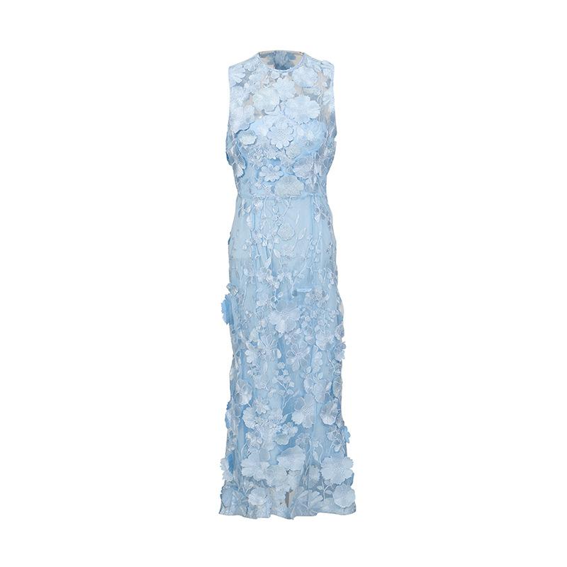French vintage embroidered gown long dress