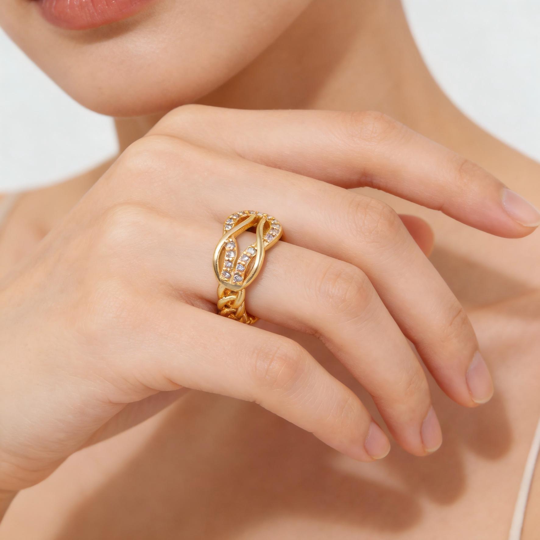 

Vnox Trendy Chain Hollow Out Ring for Women Gold Plated Zircon Intertwined Open Adjustable Ring Wedding Anniversary Jewerly Gift