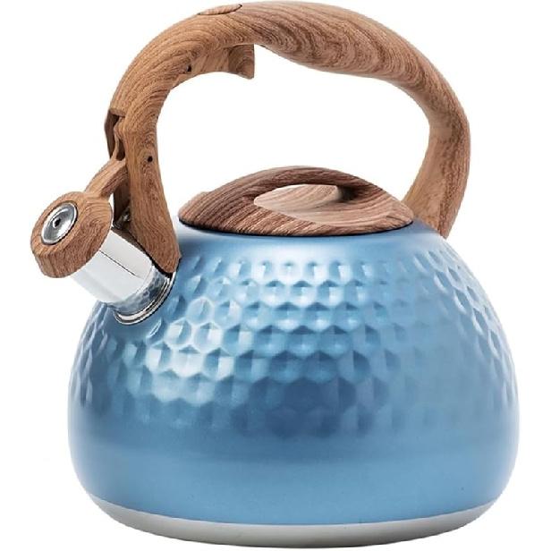 

Чайник для плиты с деревянной ручкой, 2,8 литра, свистящие чайники для плиты, чайник с ручкой с древесным рисунком и прохладной на ощупь, стальной чайник для чая,