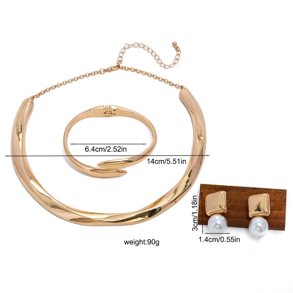 Bracelet Light Luxury Necklace Pearl Earrings Personalized Exaggerated Geometric Wave Design Collar Jewelry