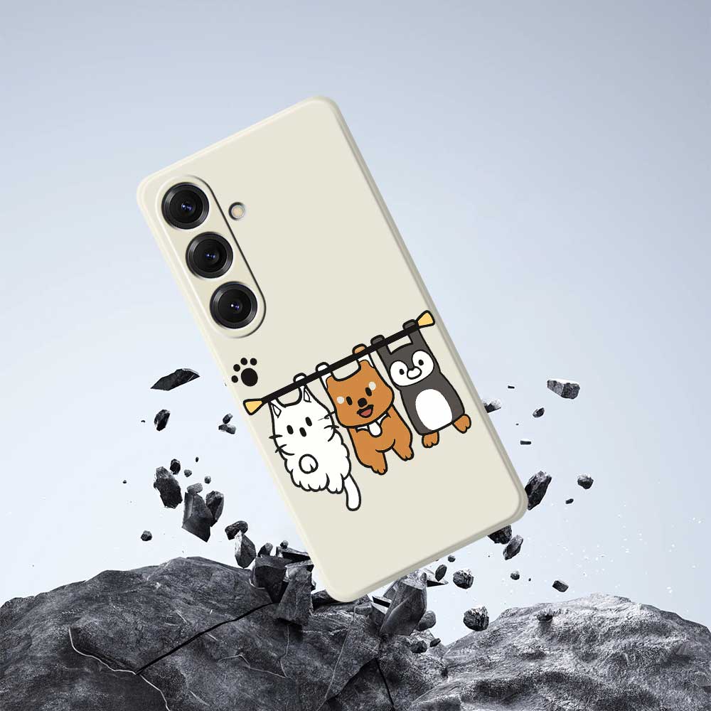 For Samsung Galaxy S25 Case Three Animal Dolls Pattern Printing Straight Edge TPU Phone Back Cover