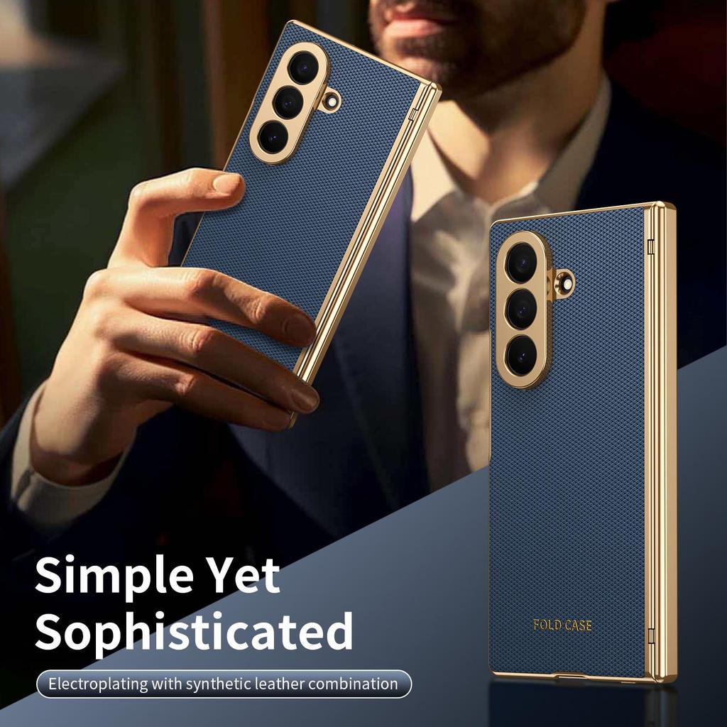 Samsung Z Fold7 Case: Foldable Electroplated Diamond Pattern, Plain Leather, Full Coverage for Fold6/5, Cross-border Compatibility.