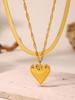Qiong Yao 18K Gold Plated Stainless Steel Double Layer Heart Necklace with Water Ripple Chain