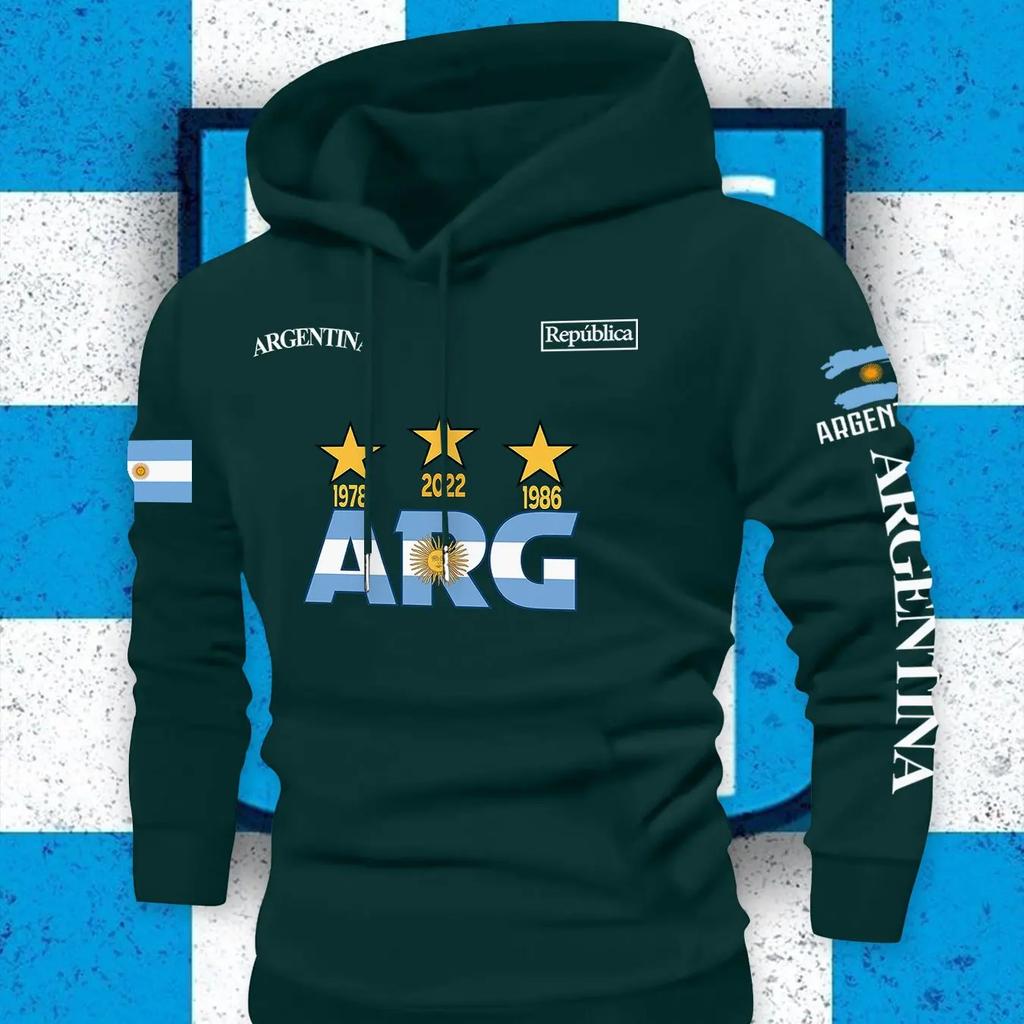 Men's Hooded Sweatshirt Featuring the Argentine Flag Design a Stylish Trendy Pullover Sweatshirt A Suitable Unisex Holiday Gift