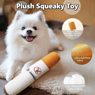 Squeaky Plush Dog Chew Toy Simulated Cigarette Shape Interactive Puppy Teething Toy With Plush Stuffing For Cleaning Teeth