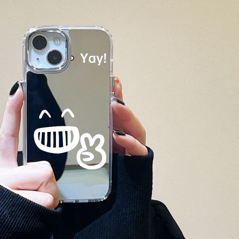 Fun expression bag mirror surface is suitable for iPhone17 mobile phone case 16pro electroplating button x Apple 13 all-inclusive 14