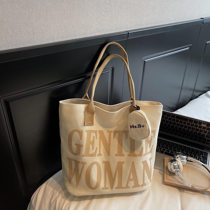 2025 autumn new fashion simple commuter large capacity shoulder bag Korean version casual canvas bag alphabet tote bag
