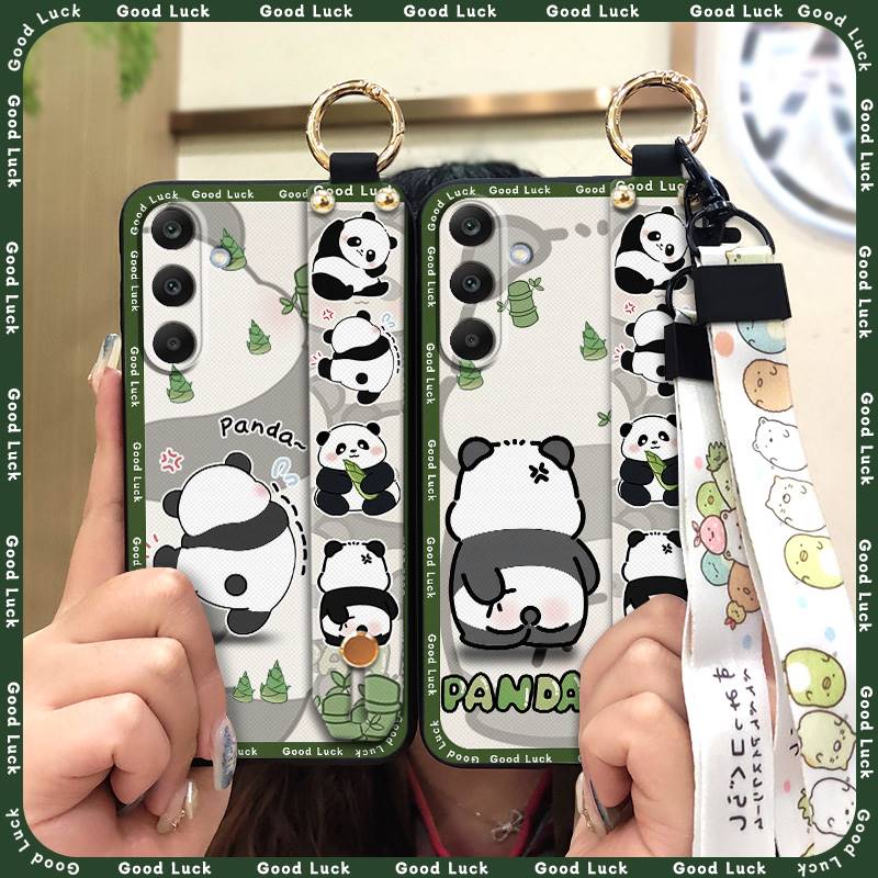 Durable Anti-knock Phone Case For Samsung Galaxy A16 5G/SM-166P/E Silicone Kickstand Panda Cute Fashion Design Lanyard
