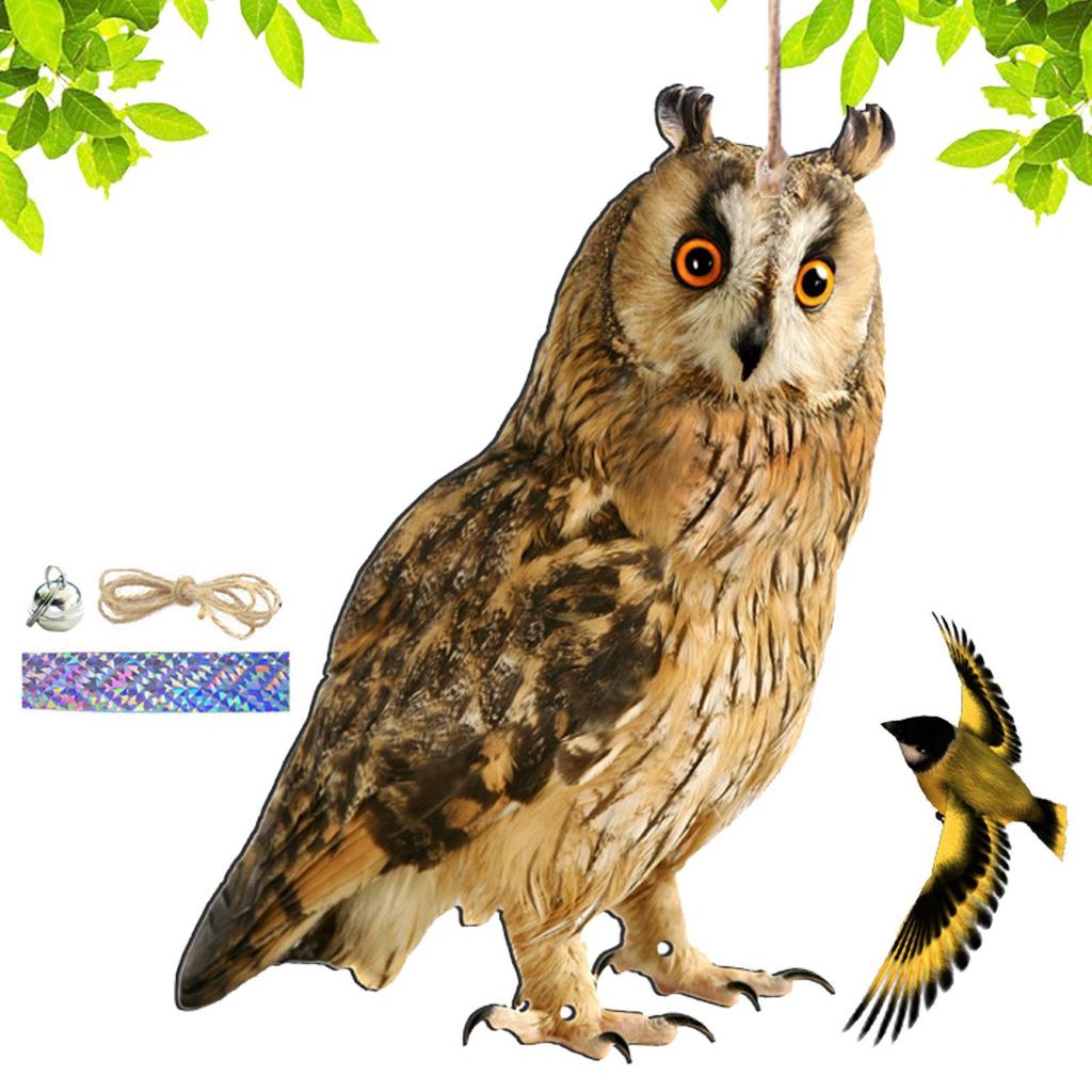 Bird Scarer Devices Decorative 2D Owl Scarecrow Pendant Realistic Bird Scare Tools With Bell Garden Scarecrow Scare Birds Away