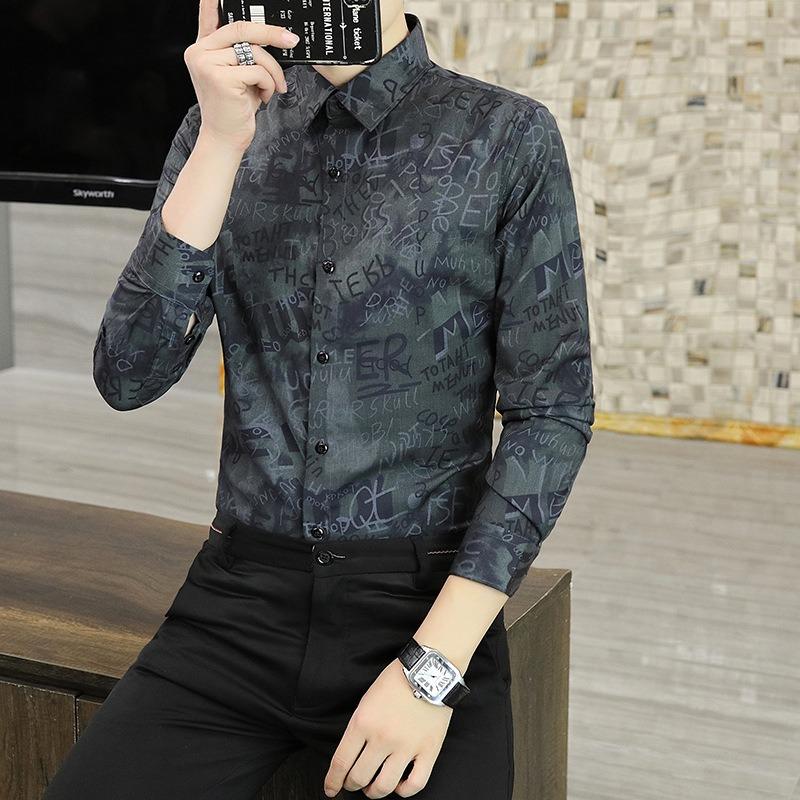 Men S Long Sleeve Floral Print Slim Fit Casual Shirt