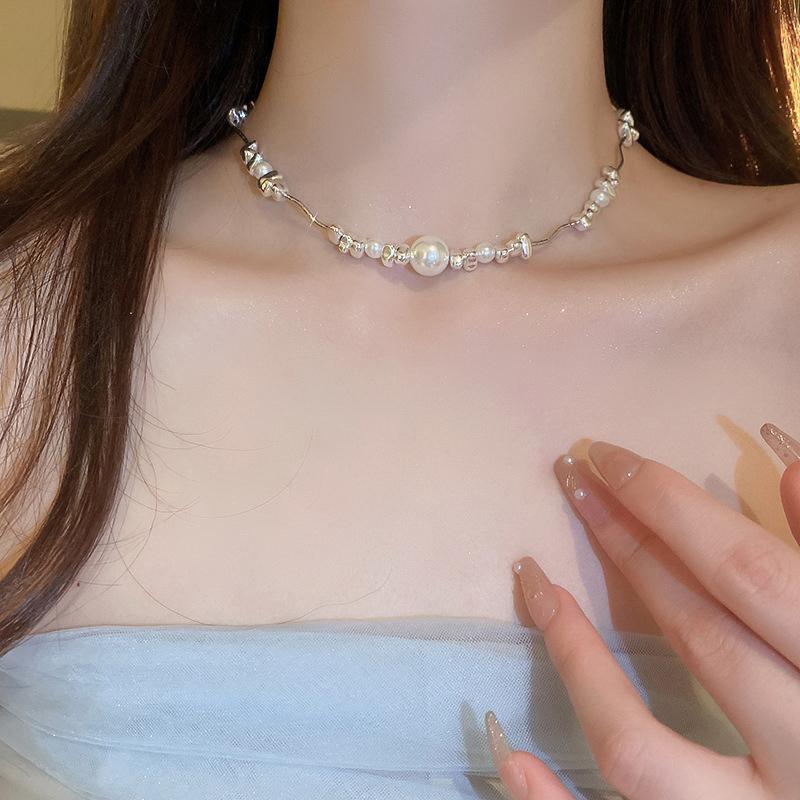 Irregular Broken Silver Pearl Necklace Bracelet For Women Girls Temperamental Geometric Jewelry Gift