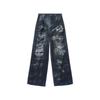 Tie-dye ripped jeans men's straight loose wide-leg American high street vibe pants trendy brand ruffian handsome beggar trousers