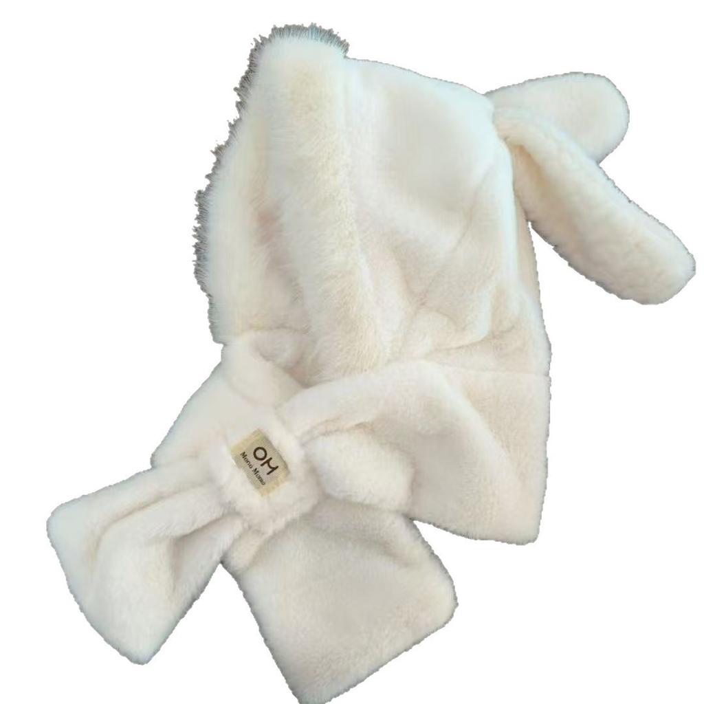 New cute rabbit ears plush hat scarf integrated two-piece set women's autumn and winter hooded scarf to keep warm
