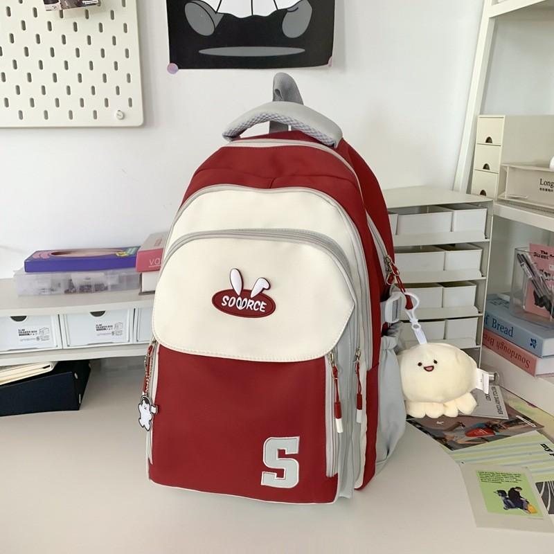 Simple Blocked Color Letter Rabbit Ear Decoration Student Casual Backpack