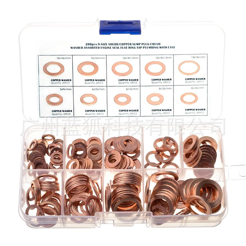 Copper Oil Seal Washers Set, 200 Pcs (M5-M14) with Box
